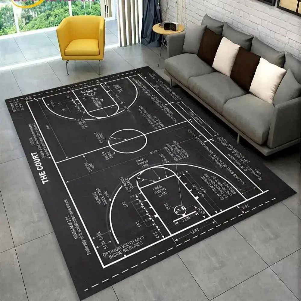Home Gym And Basketball Court - VIKAMA Basketball Court Pattern Rug Living