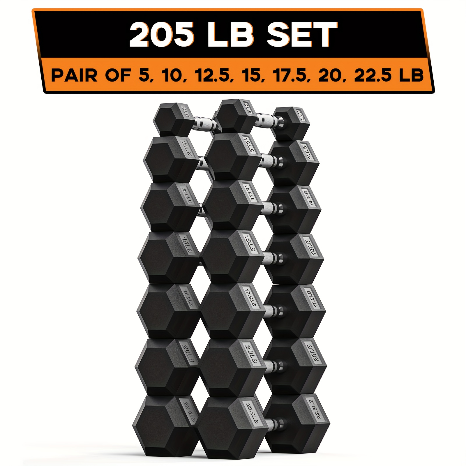Hex Dumbbell Set - 40-355LB HEX Dumbbell Set Rubber Encased