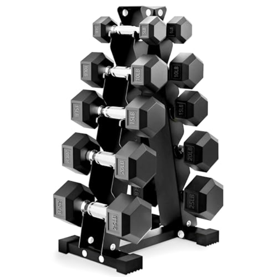 Hex Dumbbell Set - Rubber Coated Hex Dumbbell Weight Set