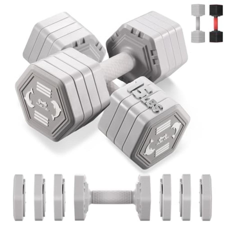 Hex Dumbbell Set - 10LB/15LB Adjustable Dumbbells Set of 2