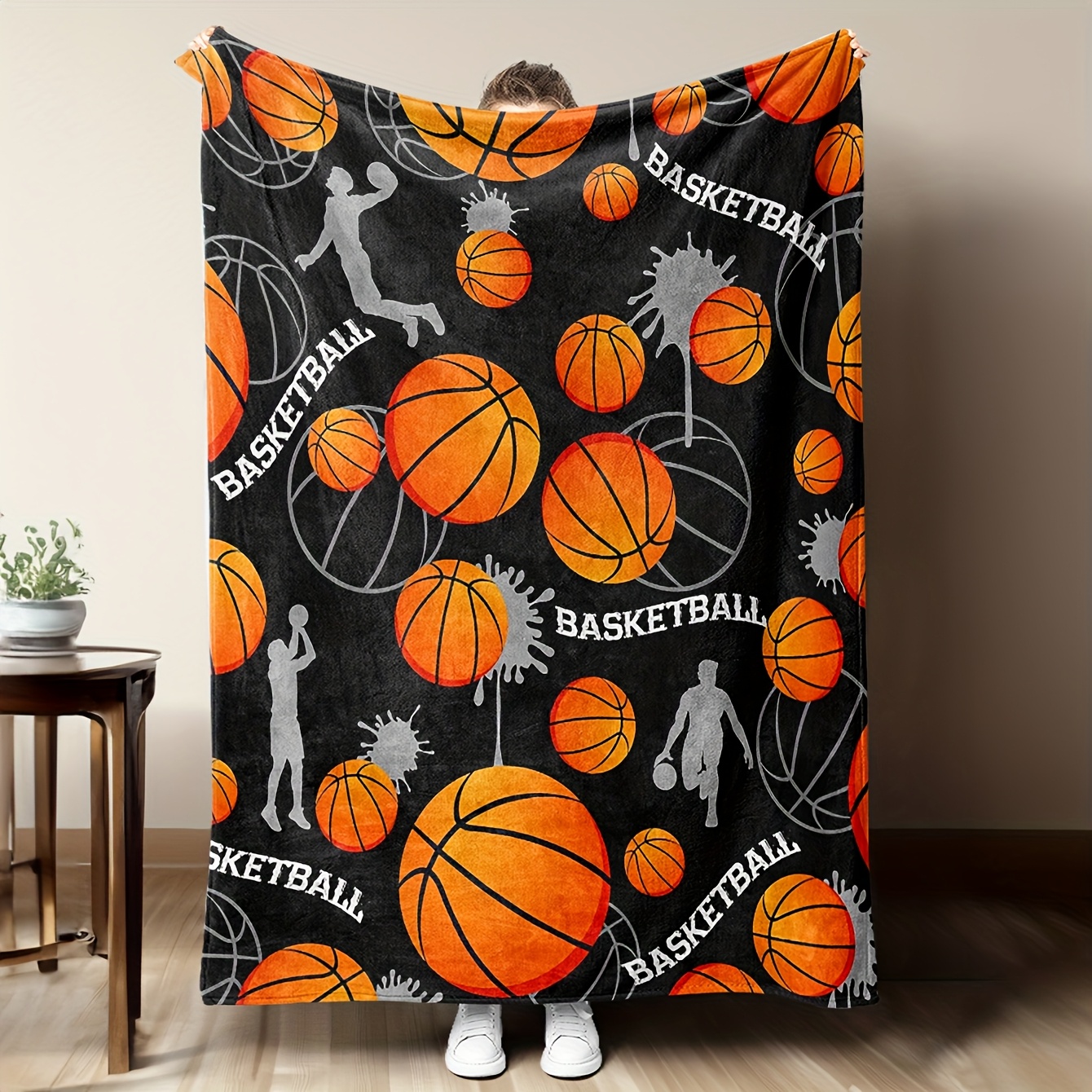 Basketball Flannel Throw Blank - Home Gym And Basketball Court 评论和价格