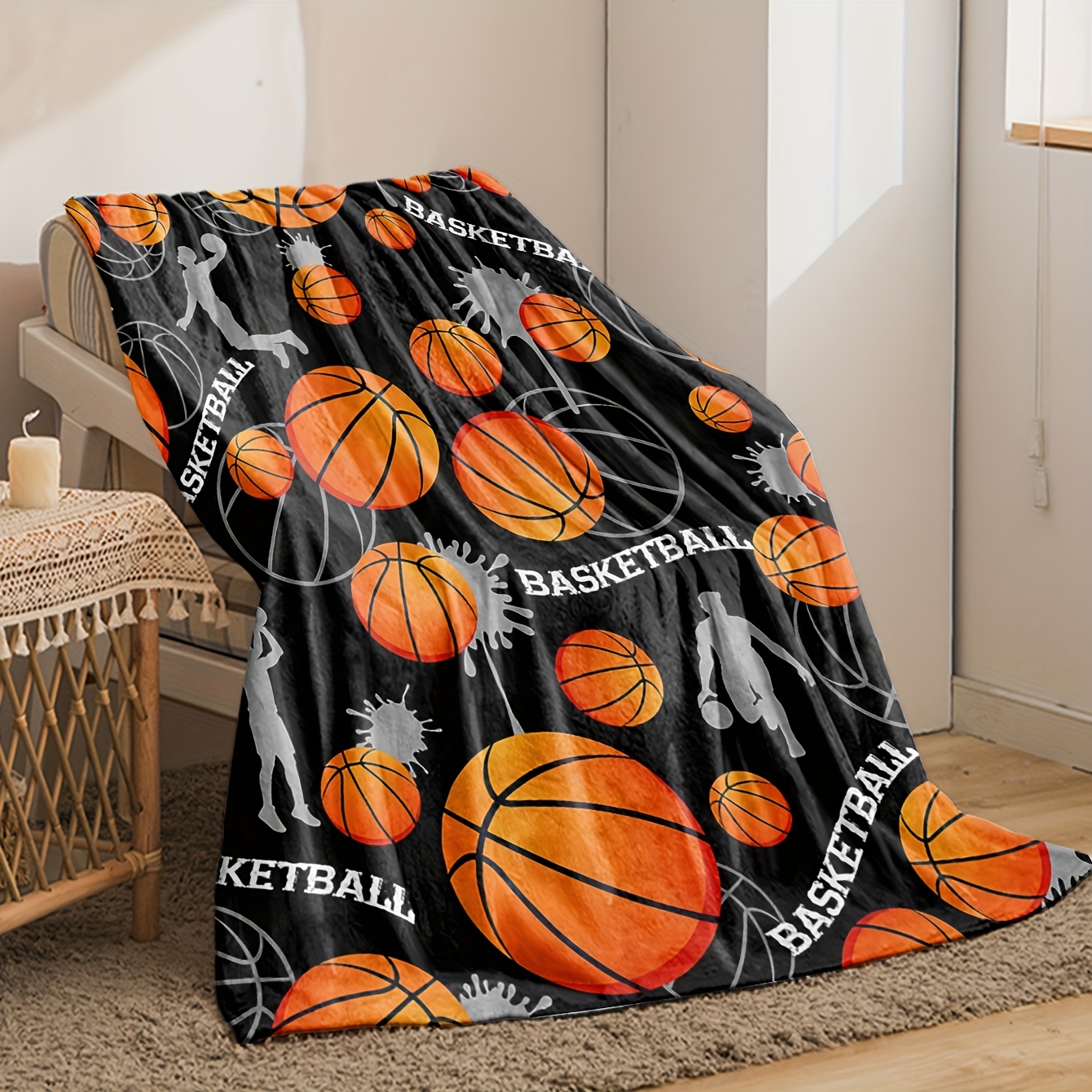 Basketball Flannel Throw Blank - Home Gym And Basketball Court 评论和价格