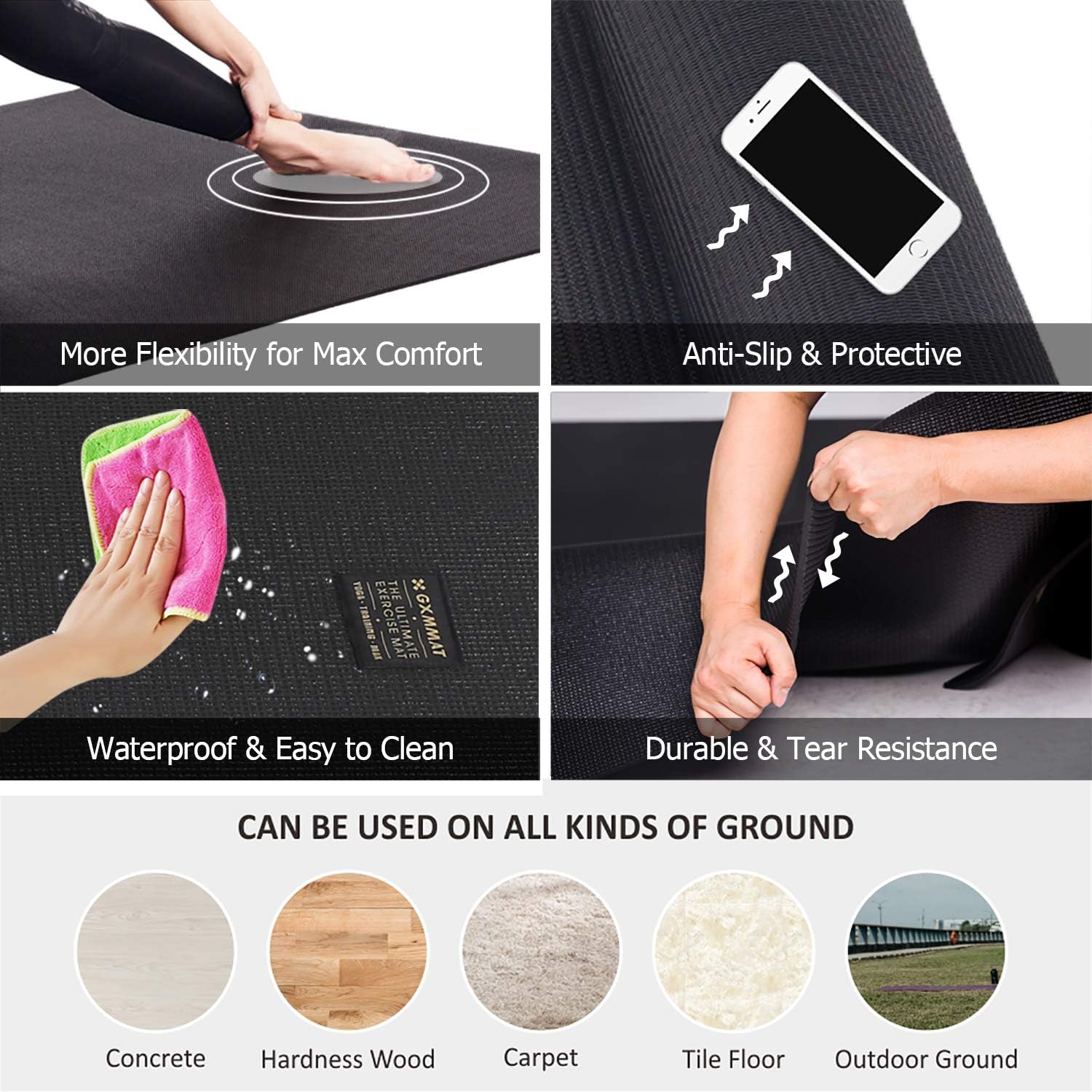 Large Yoga Mat 6'x4'/6'x6'/7'x - Home Gym Exercise 评论和价格