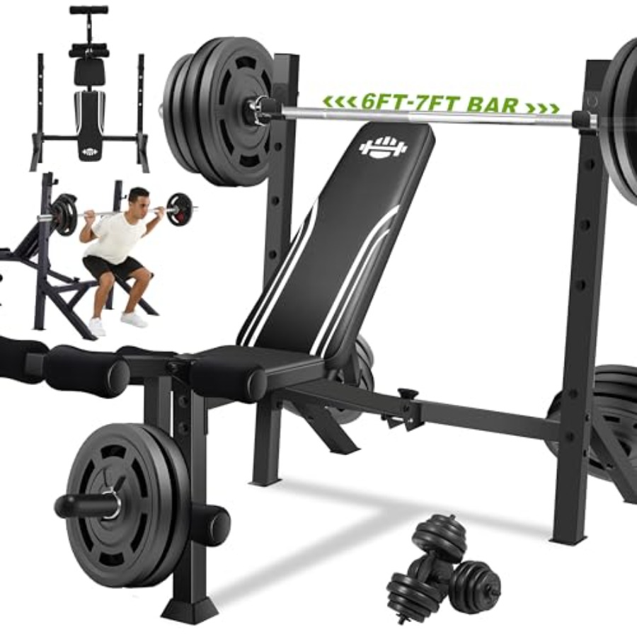 900LBS Weight Bench Set with S - Home Gym Leg Extension 评论和价格